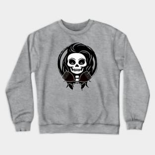 Female Wine Drinker Skull and Glasses Black Logo Crewneck Sweatshirt